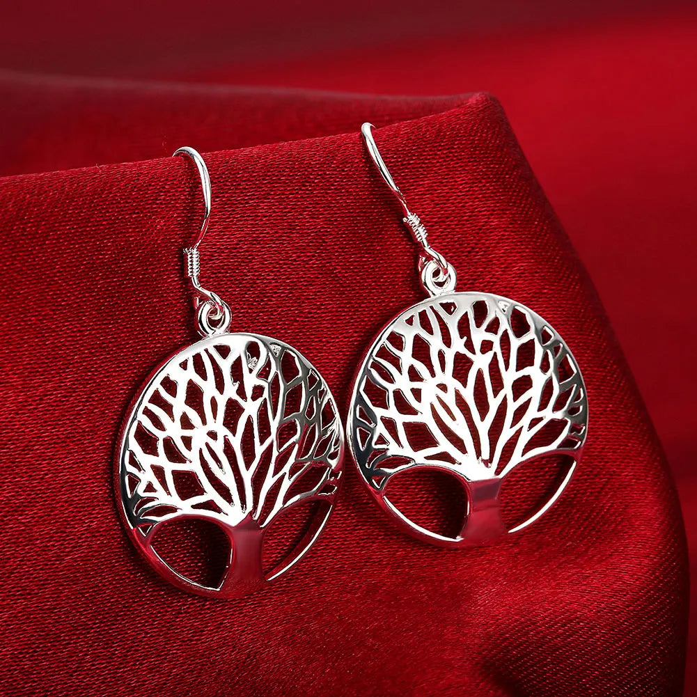 Ensembles en argent arbre rond pendentif collier boucles d’oreilles
