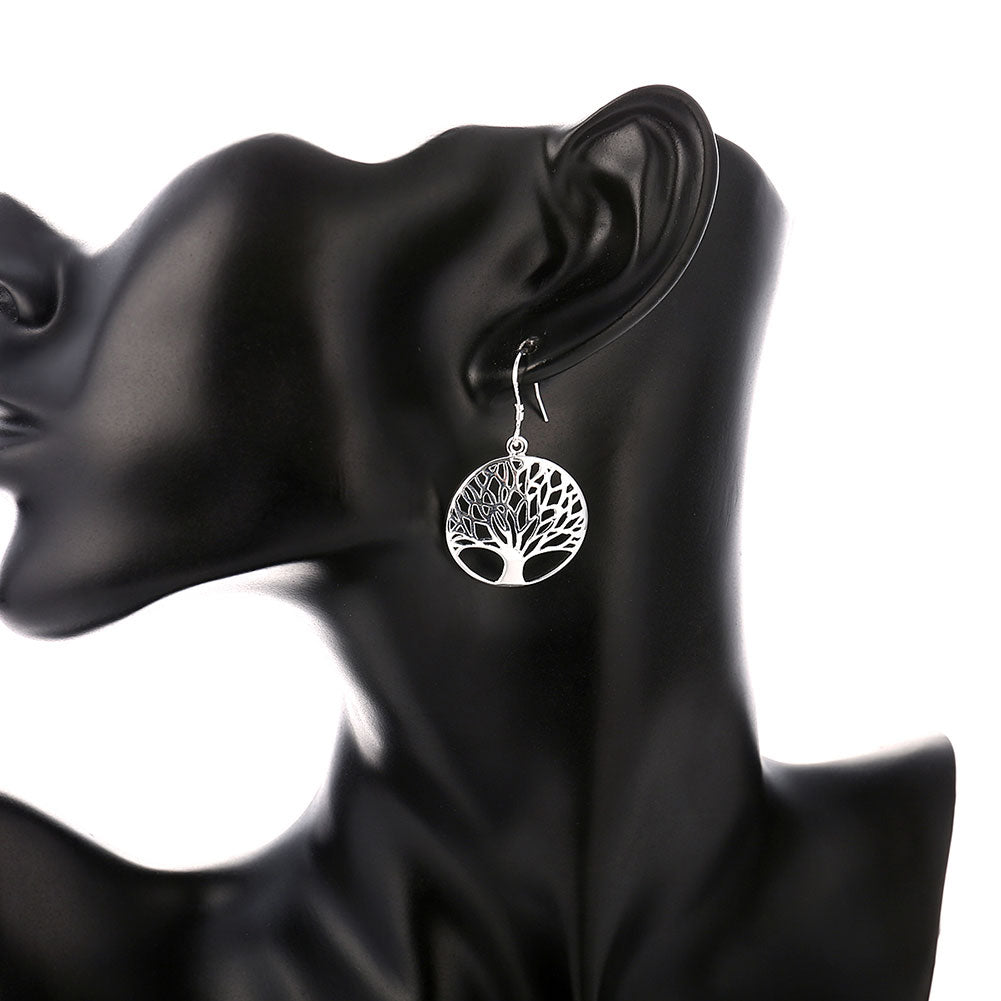 Ensembles en argent arbre rond pendentif collier boucles d’oreilles