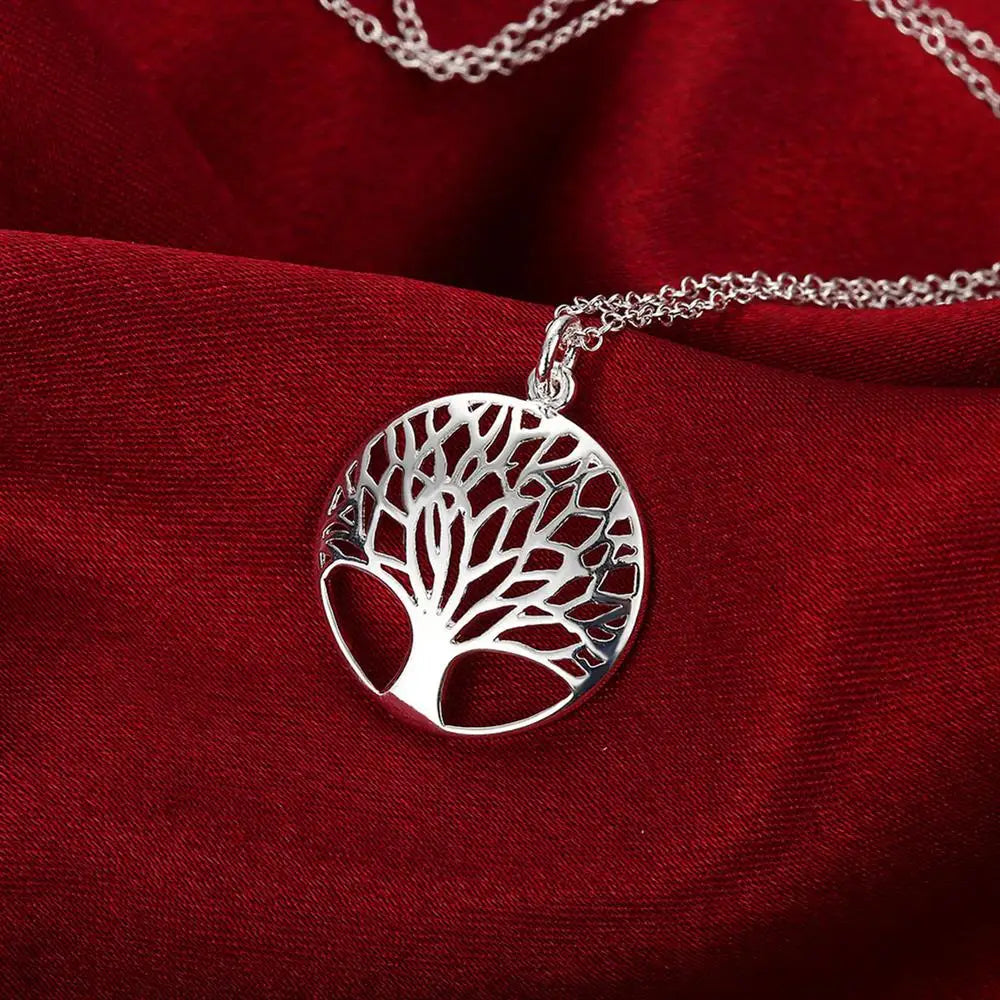 Ensembles en argent arbre rond pendentif collier boucles d’oreilles