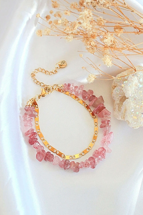 Bracelet double couche quartz fraise