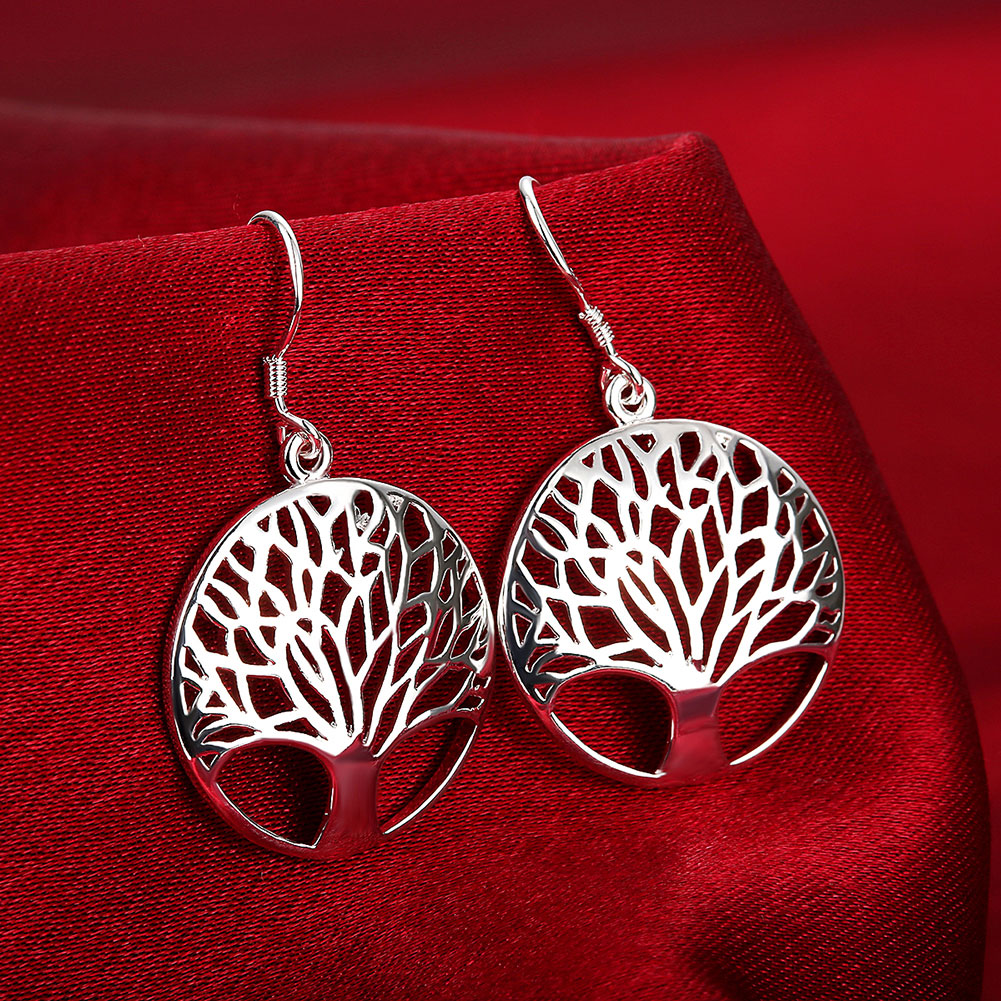 Ensembles en argent arbre rond pendentif collier boucles d’oreilles