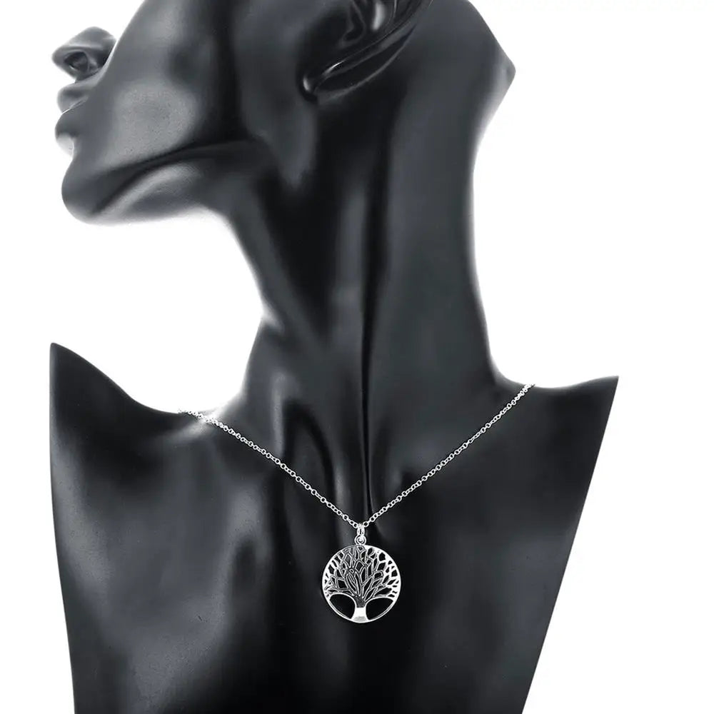 Ensembles en argent arbre rond pendentif collier boucles d’oreilles