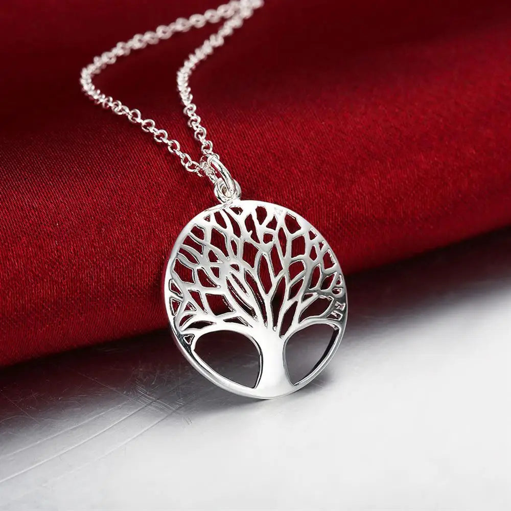 Ensembles en argent arbre rond pendentif collier boucles d’oreilles