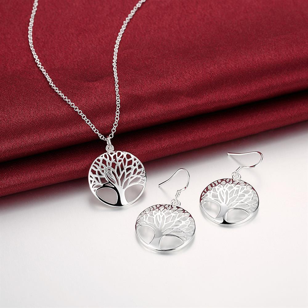 Ensembles en argent arbre rond pendentif collier boucles d’oreilles