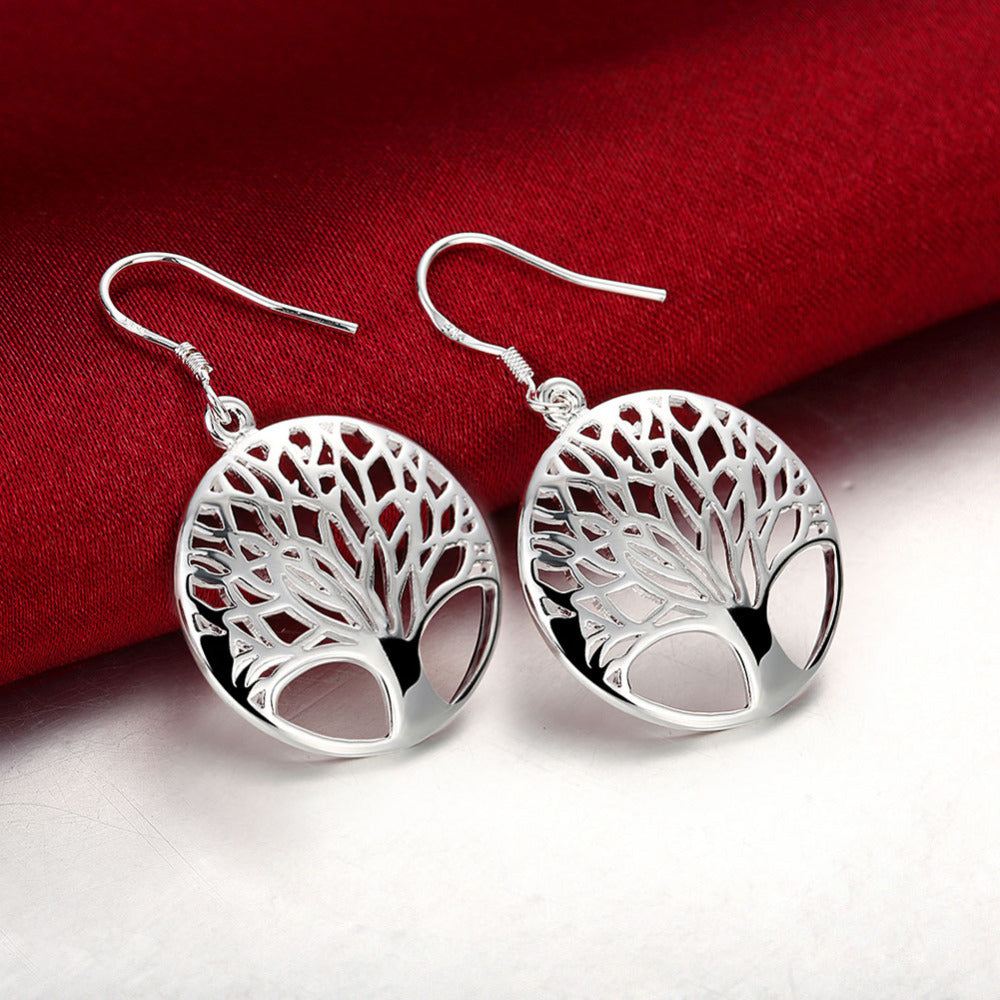 Ensembles en argent arbre rond pendentif collier boucles d’oreilles