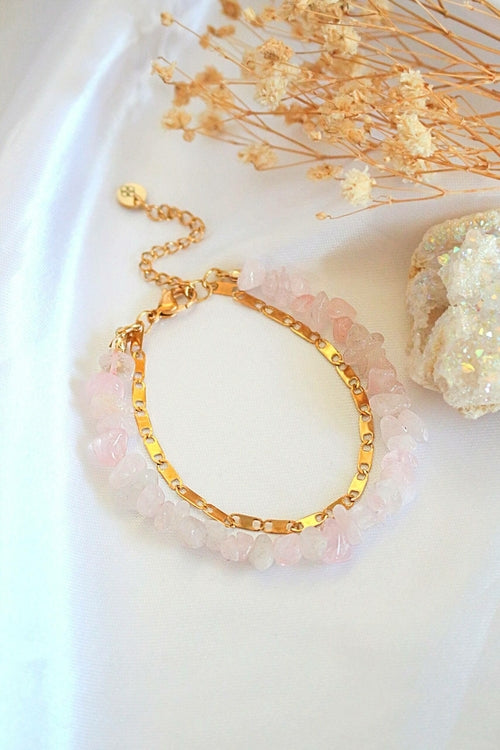Bracelet double couche en quartz rose