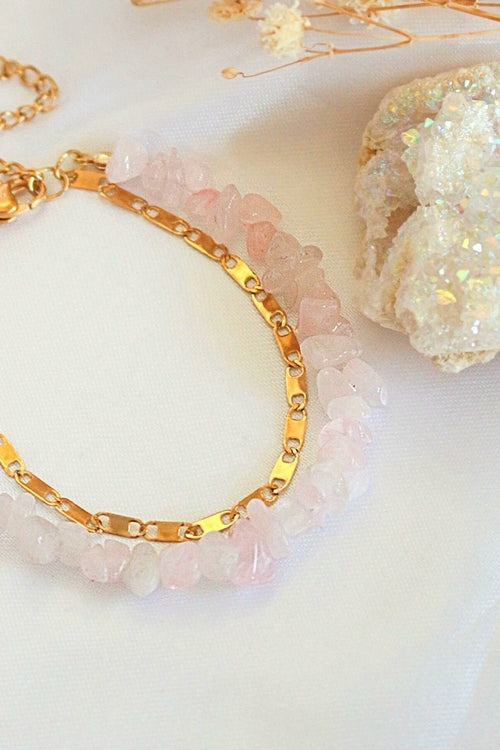 Bracelet double couche en quartz rose