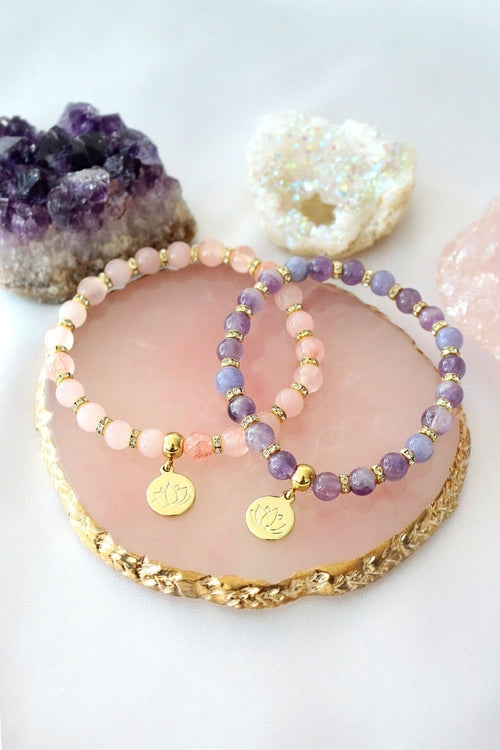 Bracelet en quartz rose et améthyste