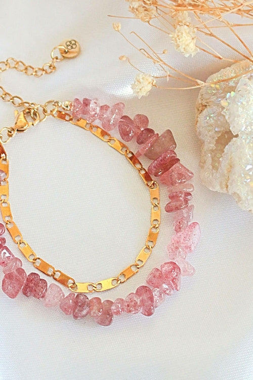 Bracelet double couche quartz fraise