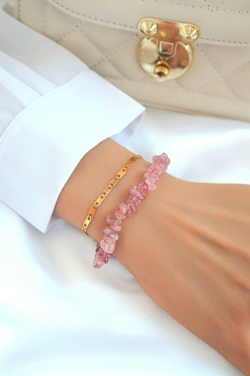 Bracelet double couche quartz fraise